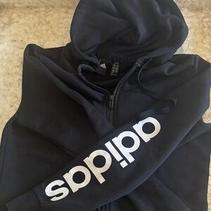 Adidas Navy Hoodie with White Sleeve Logo